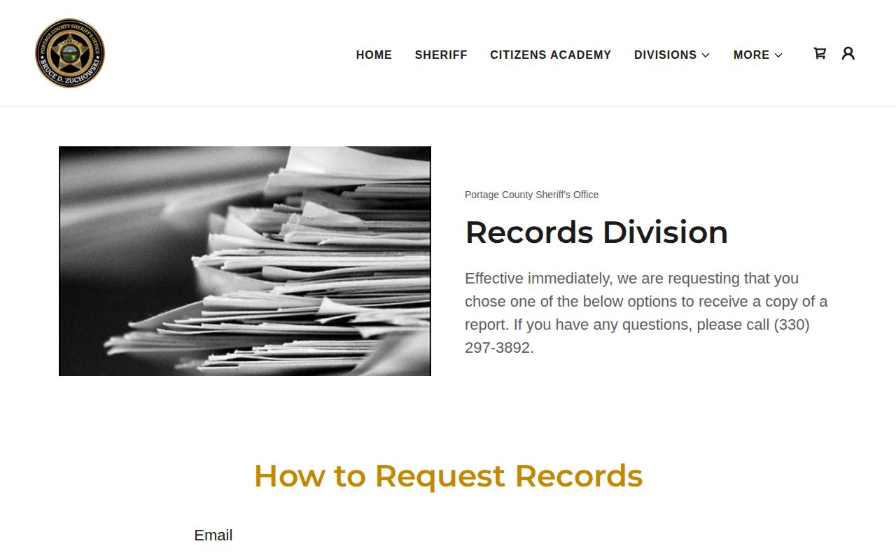 Portage County release record request page