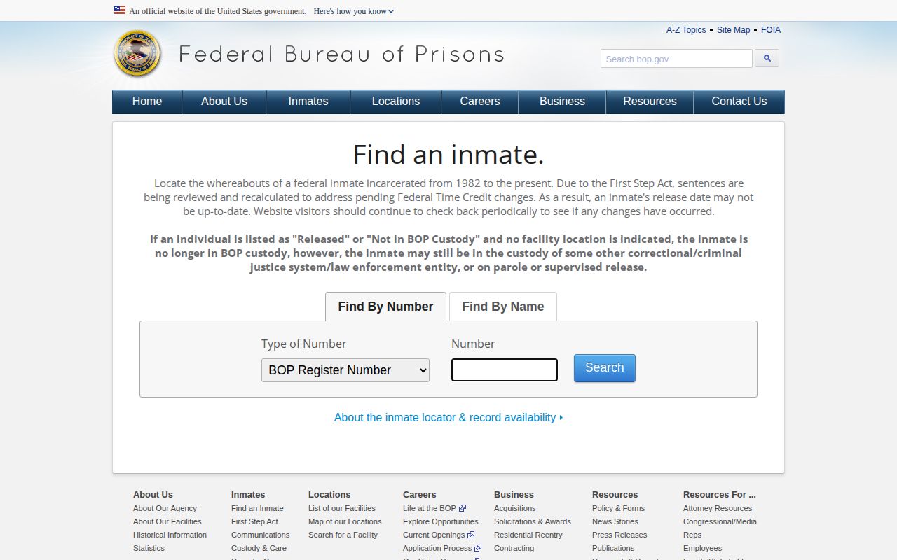 BOP inmate locator for federal release connected with Portage County Jail