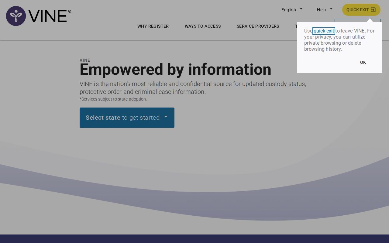 Portage County VINELink inmate search landing screen